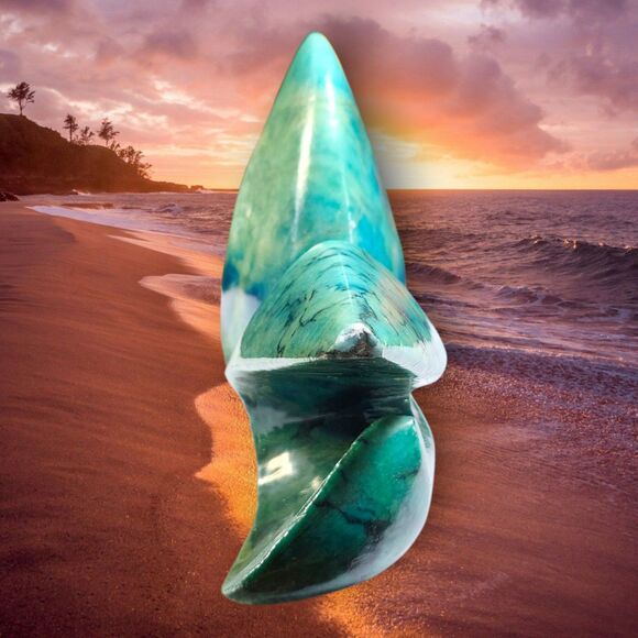 MCM Style Blue Stone Fish Figurine Chrysocolla Look Red Eyes Unique Decor Rare - Picture 5 of 12